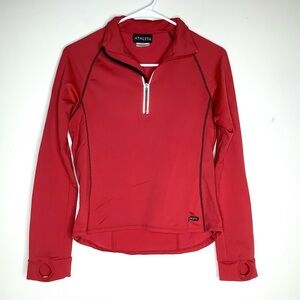< Athleta Red Quarter-Zip Pullover With Thumb Holes >